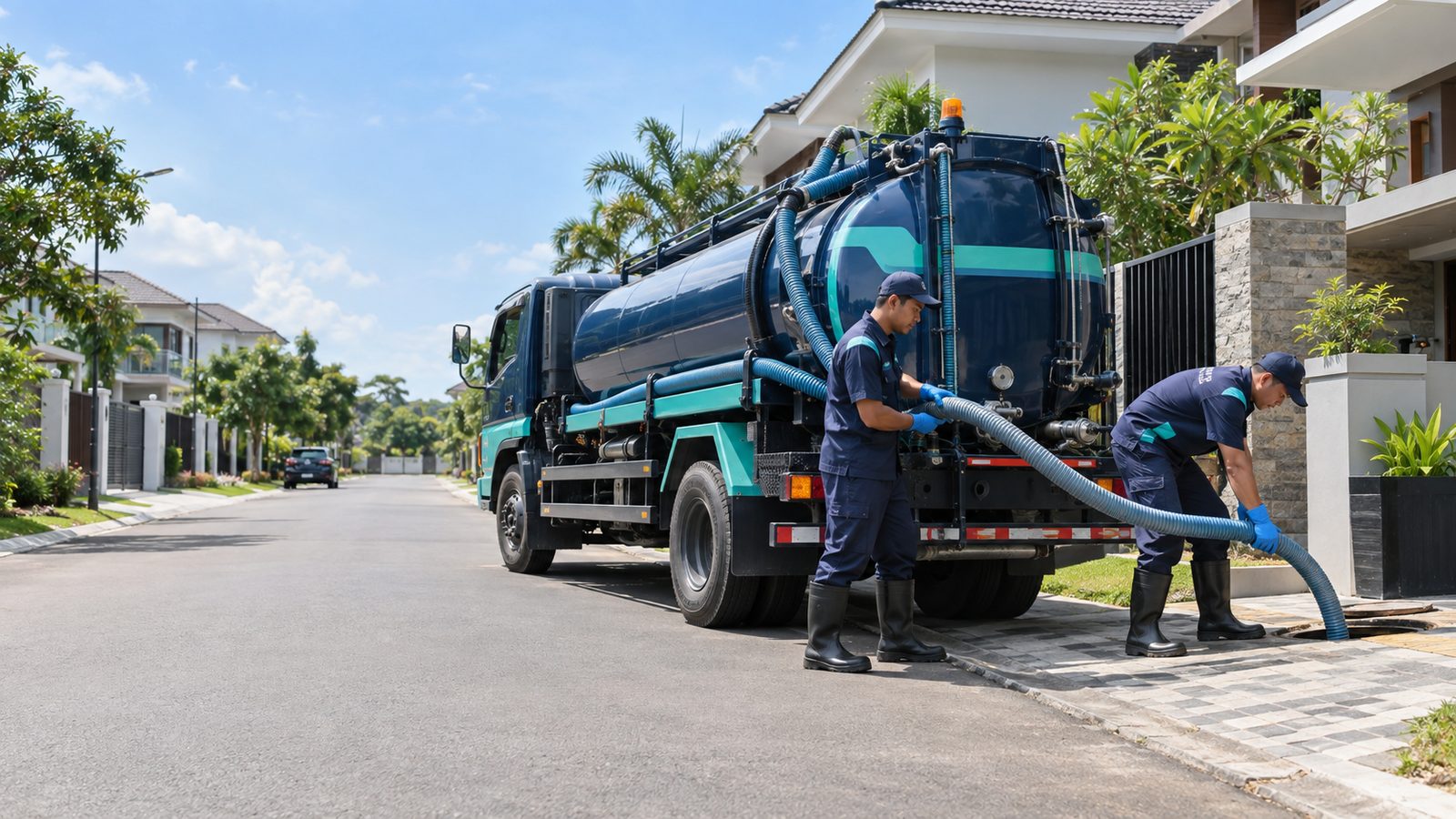 Armada sedot WC Lancar Jaya sedang bekerja di Kota Malang